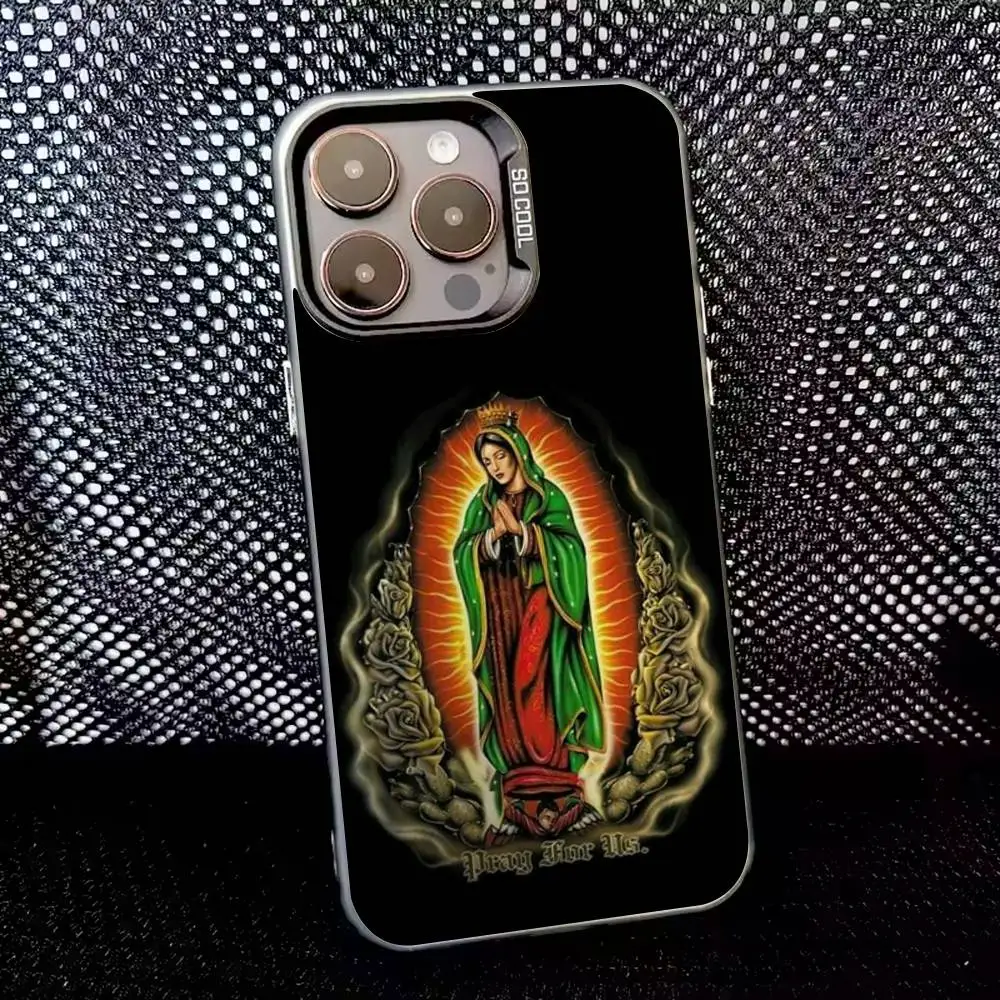 حافظة هاتف مريم العذراء لهاتف آيفون 16,15,14,13,12,11,8,7,Pro,Max,Plus,Mini,XS,SE ضد السقوط أسود غير لامع