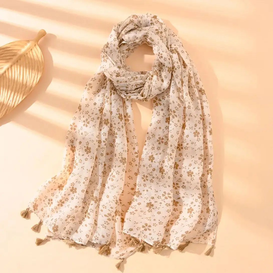 

Luxury Brand Floral Tassel Viscose Shawl Lady High Quality Pashmina Print Hijab and Wraps Foulard Muslim Sun Protection Scarf