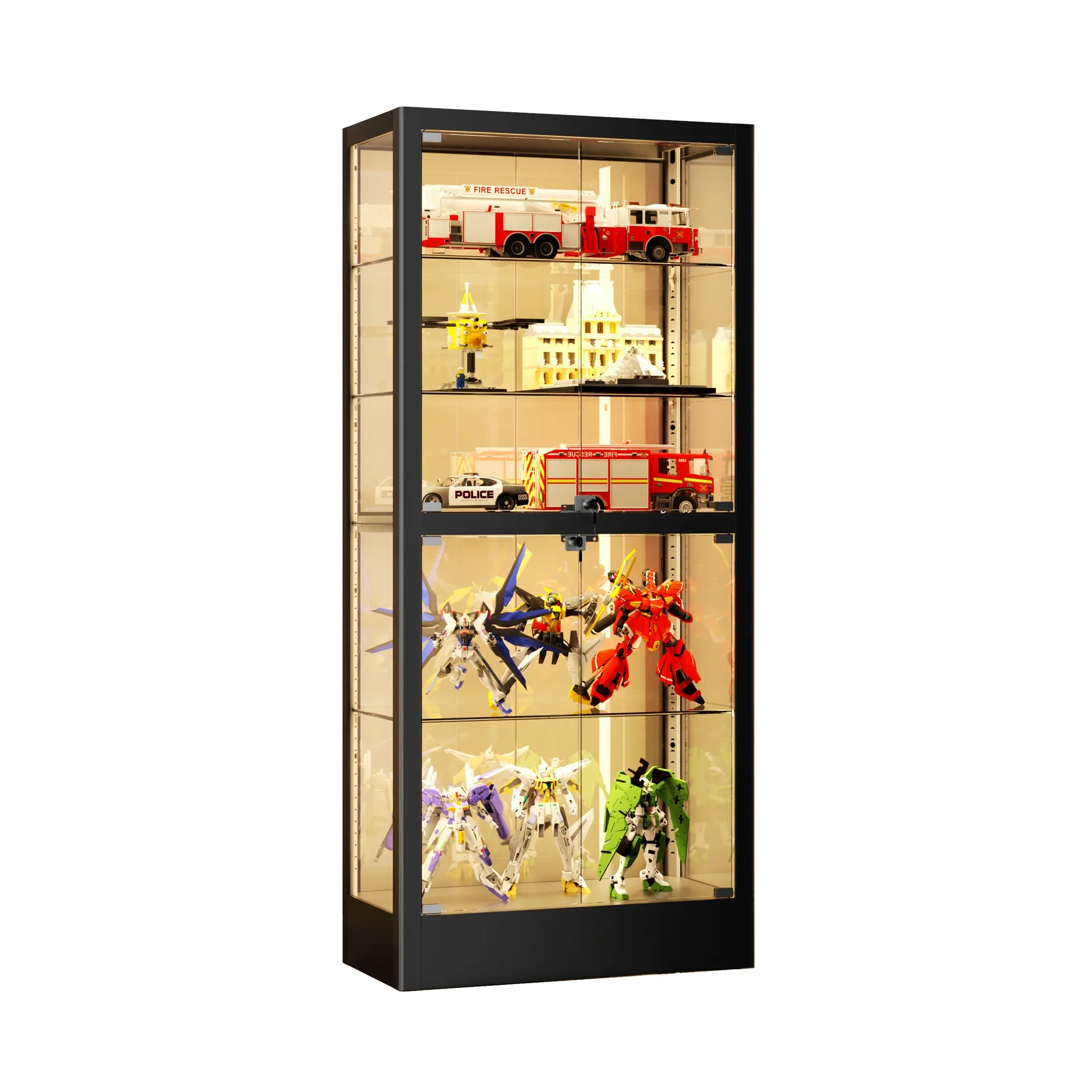 All-glass figure cabinet display with lamp glass transparent dust-proof display toy Lego display storage
