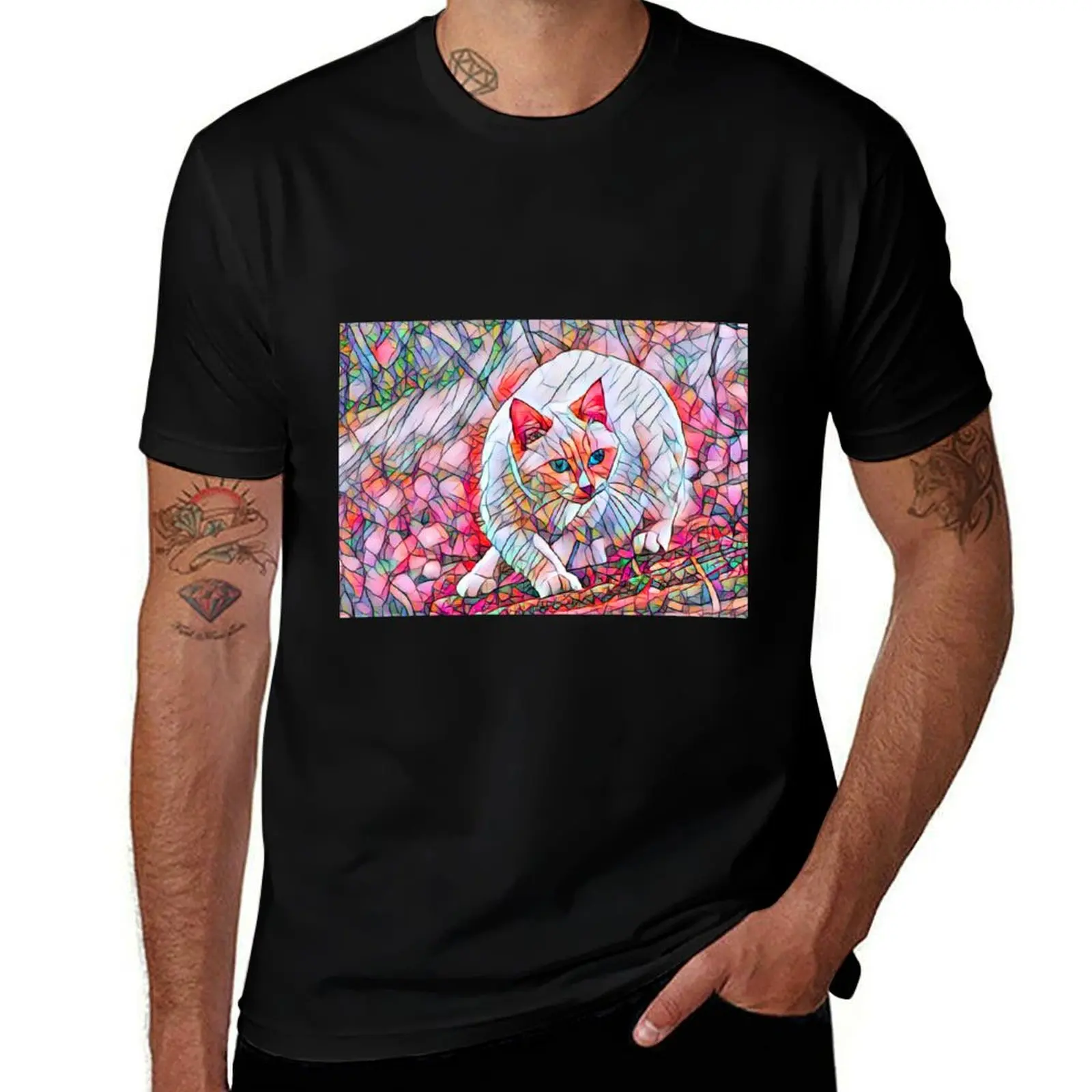 

cat on a roof T-Shirt anime figures man clothes boys whites Short sleeve tee men