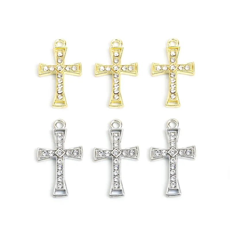 10pcs Cross Rhinestones Inlaid Faith Charms for Religious Rosary Jewelry Making DIY Necklace Earrings Keychain Alloy Pendants