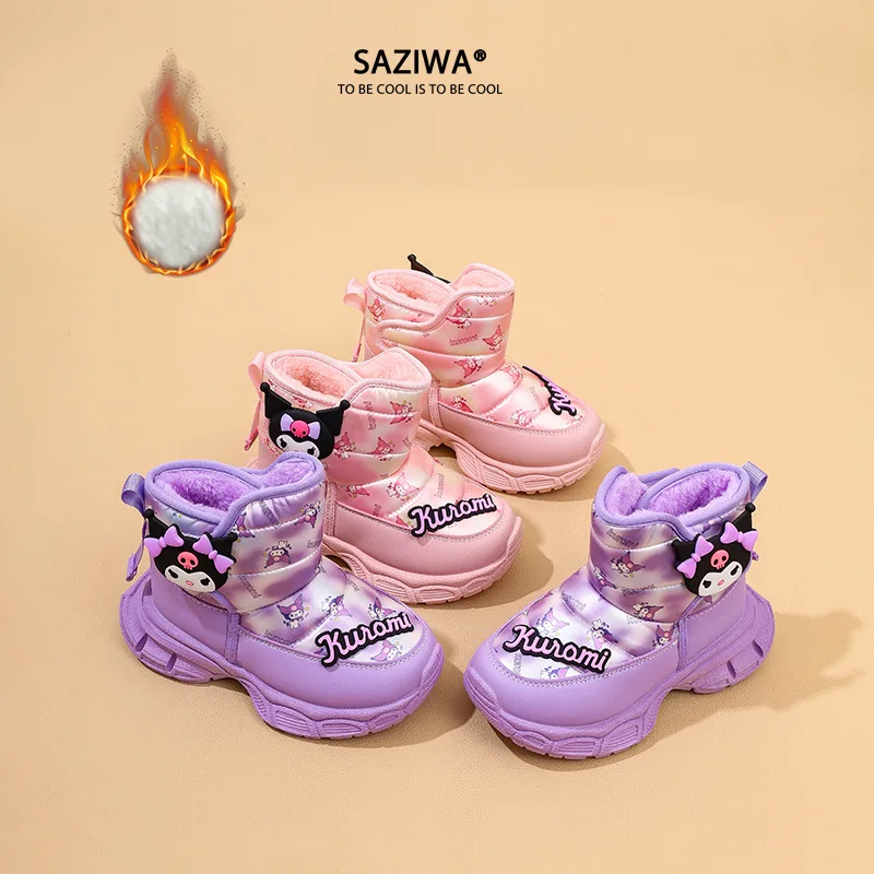 New Sanrios Girl Boots Cartoon Short Boots Water Proof Leather Anime Velvet Keep Warm Kawaii Cartoon Thick Sole Child Shoe