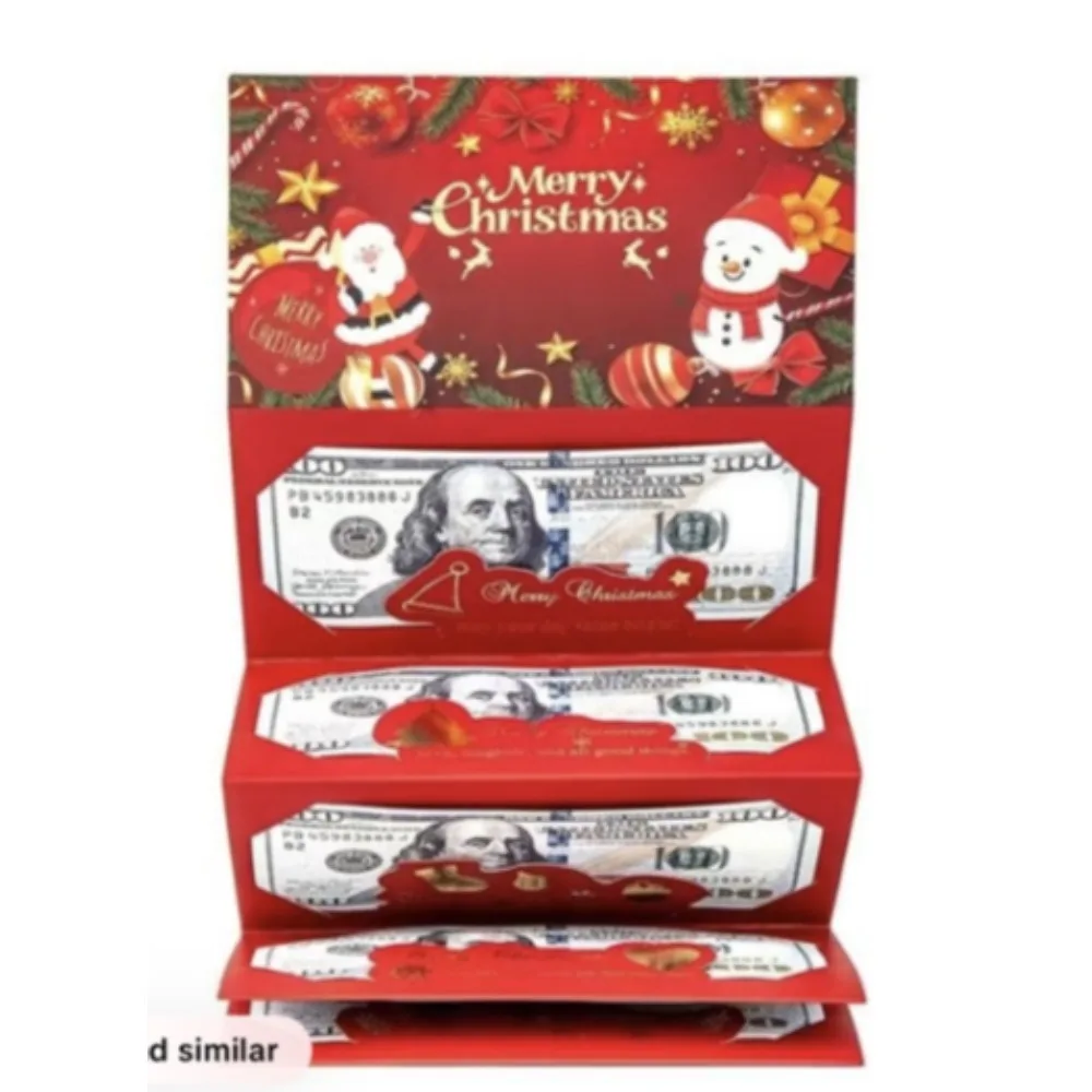 

Рождественский конверт-держатель для денег, дизайн с Санта-Клаусом, оленями и снежинками, складной кошелек для денежных подарков на праздничную вечеринку.