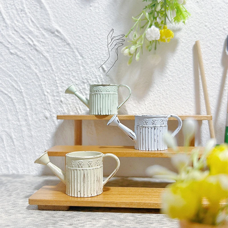 1:12 Dollhouse Miniature Alloy Watering Can Mini Lace-less Sprinkler Garden Scene Decor Toy Model DIY Doll House Accessories