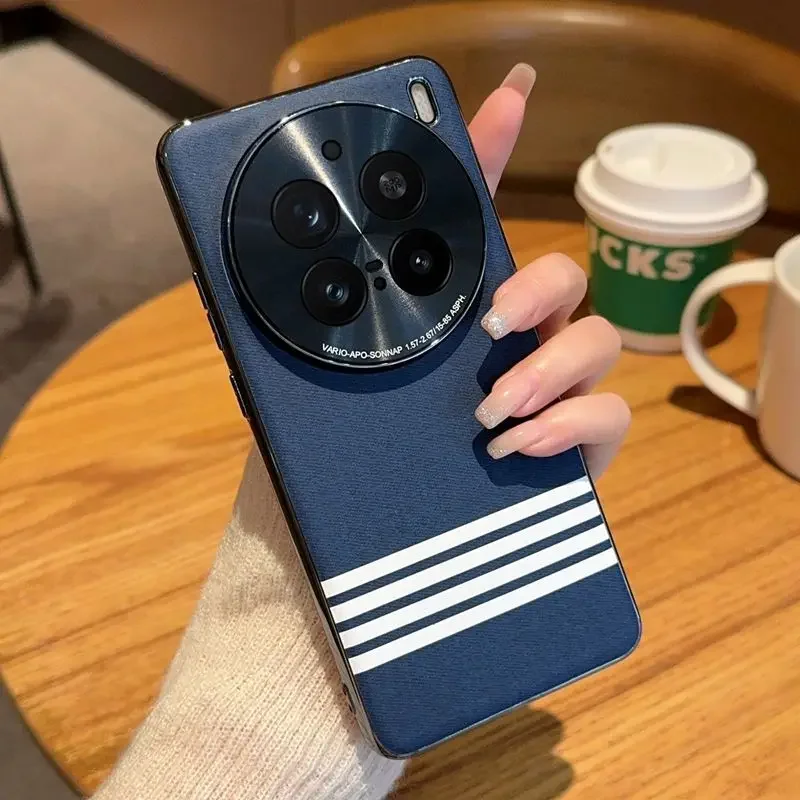 Case for Vivo X200 Ultra X200S X100S Pro Simple Four-bar Textured Leather Shell for Vivo X200 Pro Mini X100 Anti-drop Cover #3