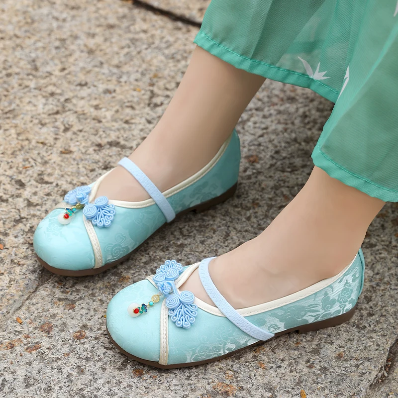 Spring Autumn Girls Hanfu Flat Shoes Chinese Style New Children National Shoes Fashion Perform Kids Embroidered Princess Shoes