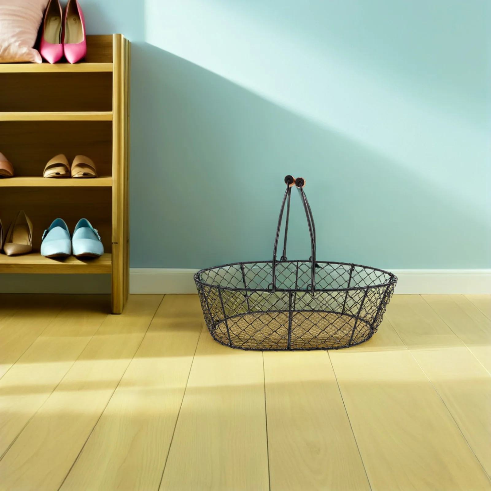 ตะกร้าเก็บถ่านหินเหล็กดัด ถังเหล็กสำหรับเตาผิง ตะกร้าใส่ถ่านหินโลหะมีหูหิ้ว - ที่เก็บฟืนในร่มสำหรับบ้านและแคมป์ปิ้ง