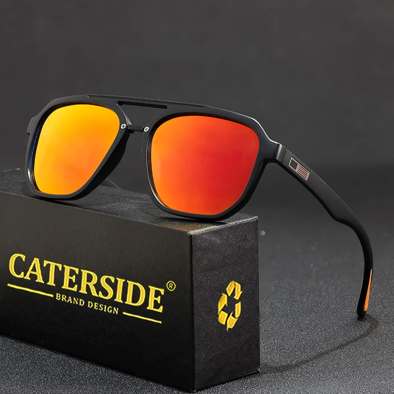 CATERSIDE Neue Polarisierte Sonnenbrille für Herren, Runde Flat-Top-Brille mit Doppelbrücke, TR-Rahmen, Federscharnier, Damen-Sonnenbrille für Sport und Autofahren – Detail 2
