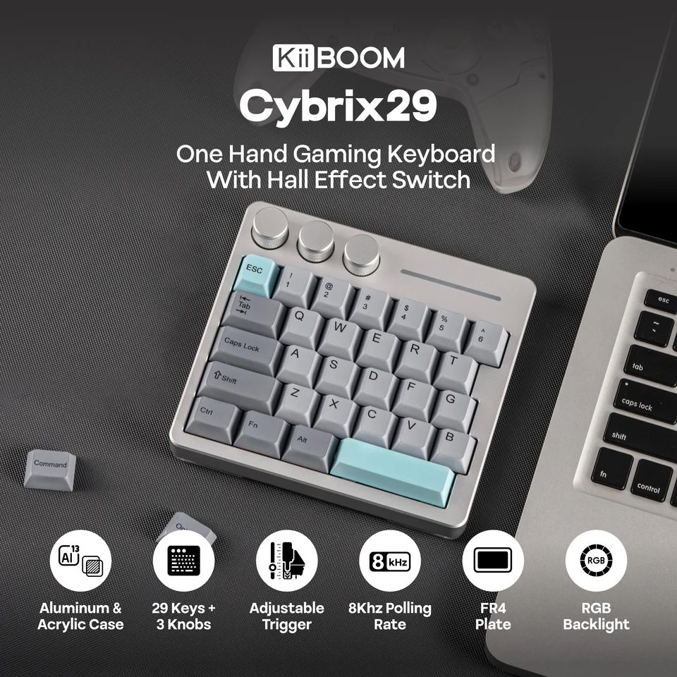 KiiBOOM Cybrix 29 29 Keys+3 Knobs Rapid Fast Wired Hall Effect