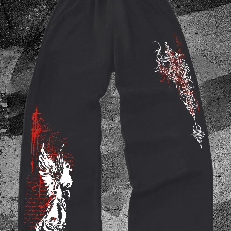

Original Gothic Angel Dark Style Men's Casual Sporty Loose Straight-leg Trousers for Autumn and Winter, New Autumn Style