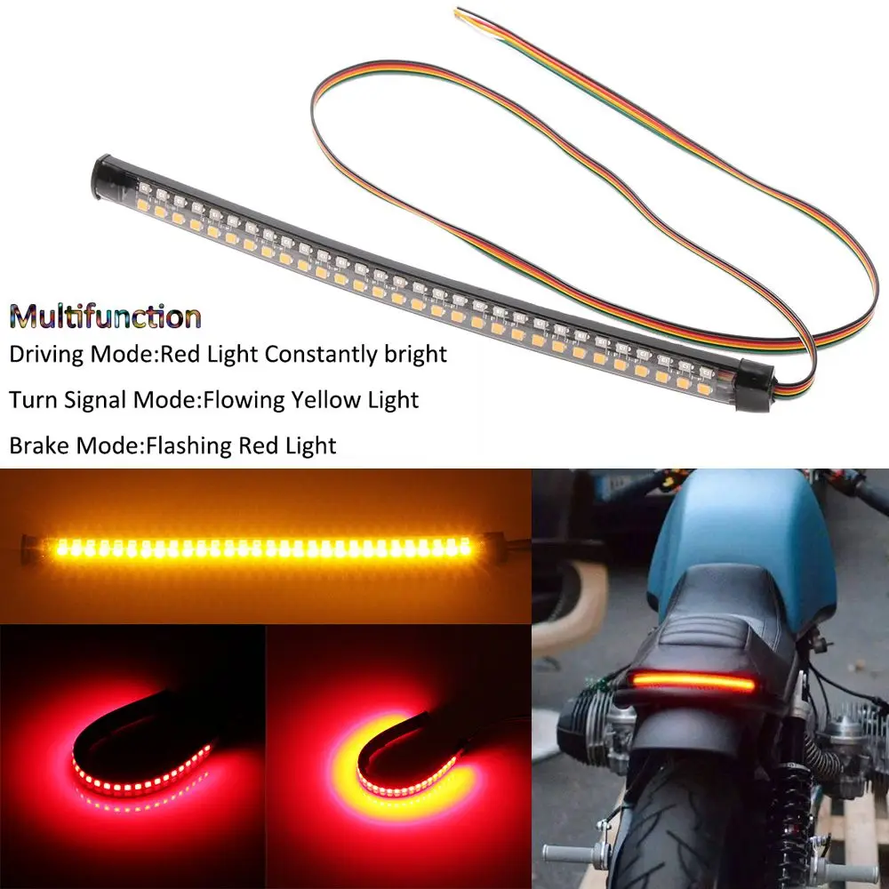 

20/40cm Motorcycle Tail Light DRL Flowing Turn Signal Flashing Brake Stop Lamp Led Strip