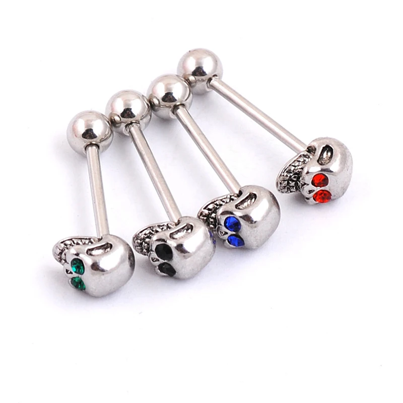 1pc Skull Tongue Piercing Stud Zircon Tongue Rings Stainless Steel Barbell Body Jewelry