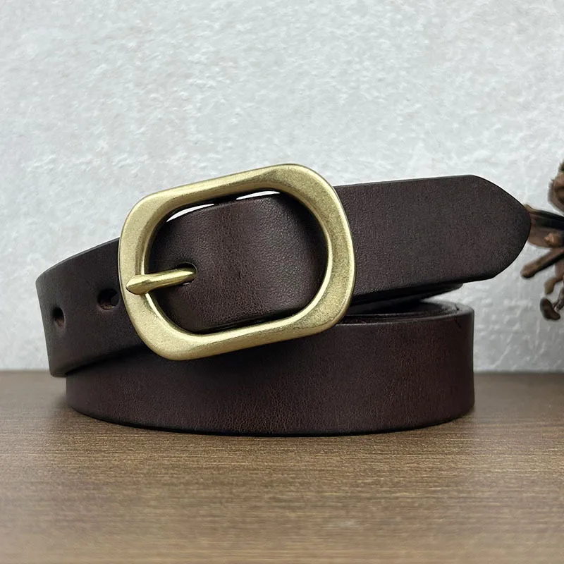 

2024 New Women's Genuine Leather Copper Buckle Business Casual Belt Fashion Youth Student Travel Shopping Cowhide Jeans Belt