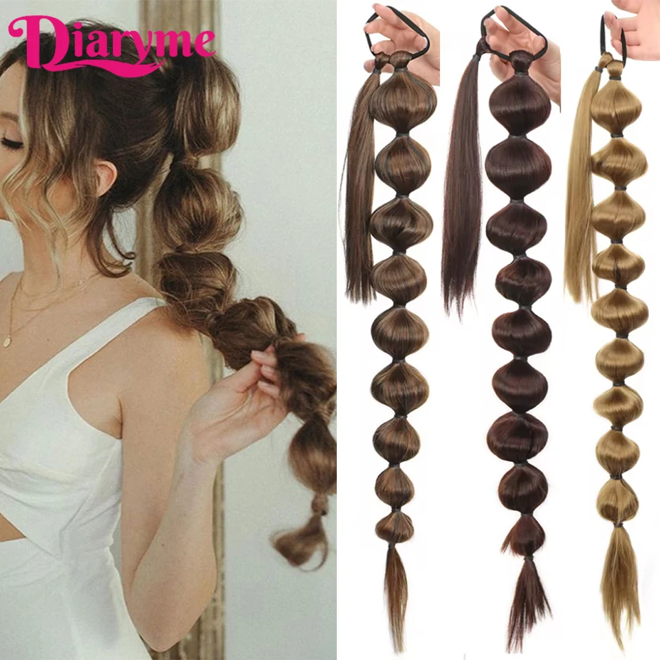 Bubble Ponytail Extension Syntetyczny długi owinięty kucyk Przedłużanie włosów dla kobiet Czarny brązowy Lantern Bubble Ponytail Hai