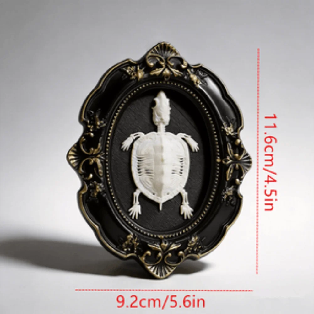 3D Gothic turtle skeleton Statue Wall Art Round Frame Home Decor，Best Friend Birthday Gift