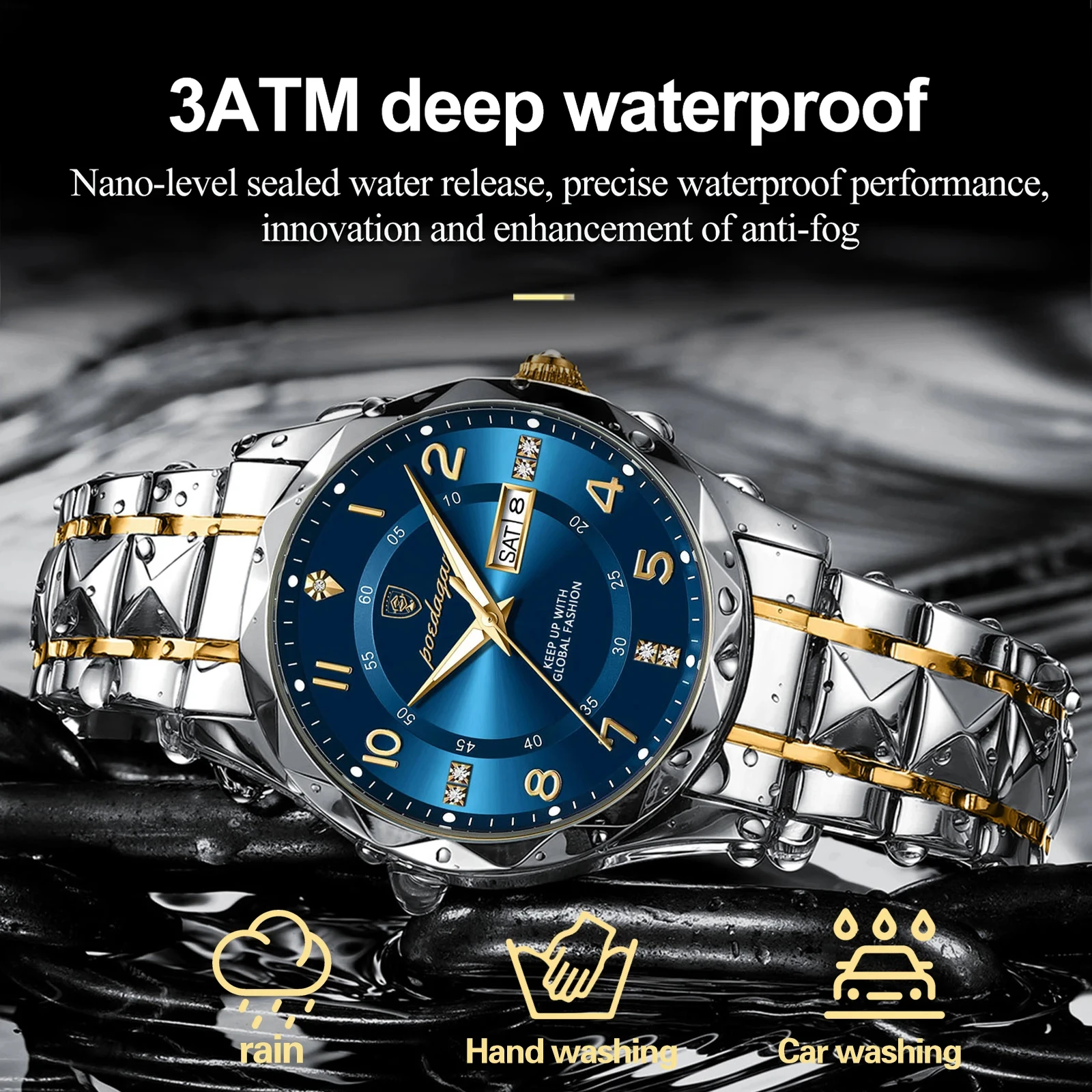 POEDAGAR Luxury Man Wristwatch Waterproof Luminous Date Week Men Watch Sport Stainless Steel Quartz Men\'s Watches Male reloj+box