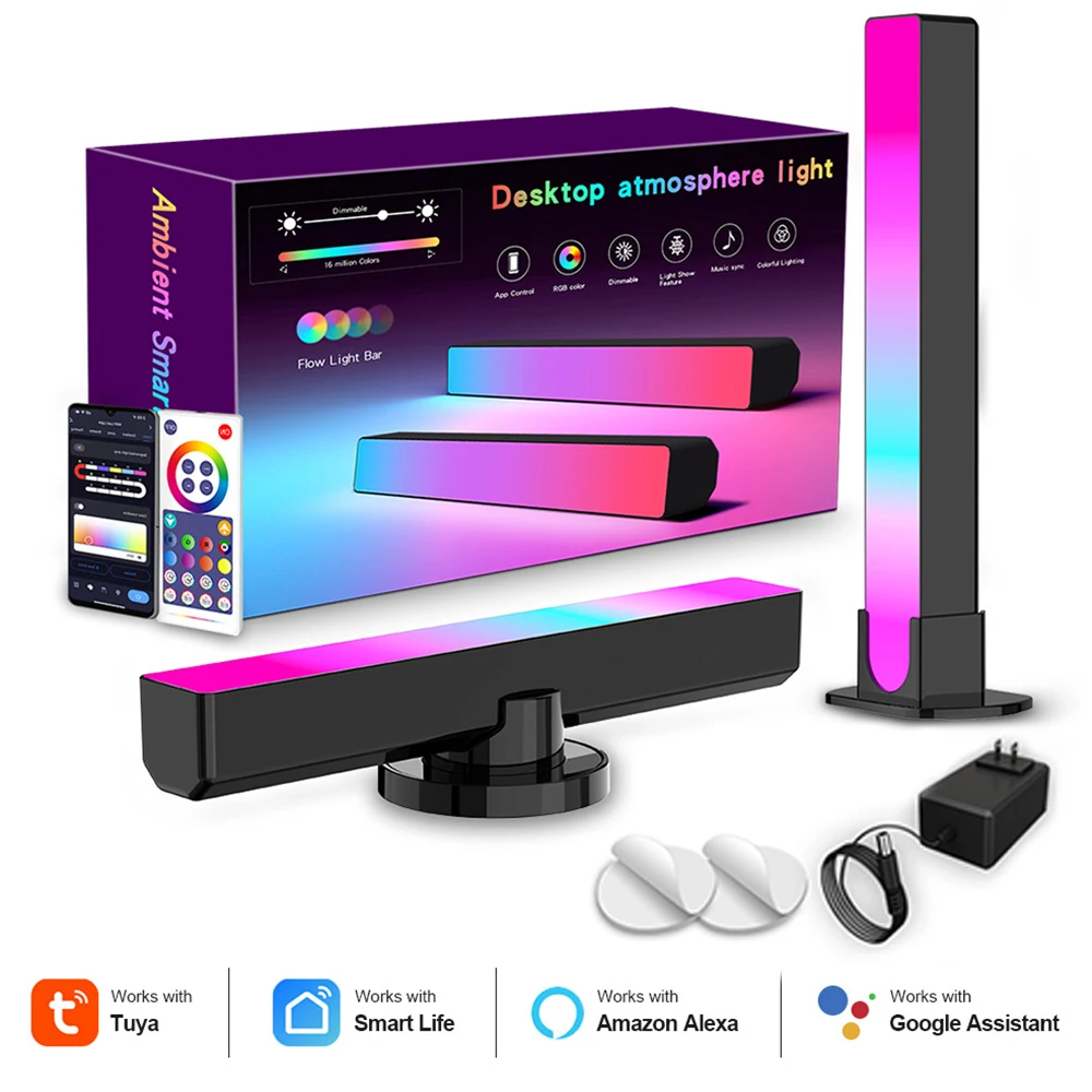 2PCS LED Music Rhythm Light Smart WiFi Alexa Google Control RGB Desktop Backlight Ambient Lamp Bar for Bedroom Computer TV Decor