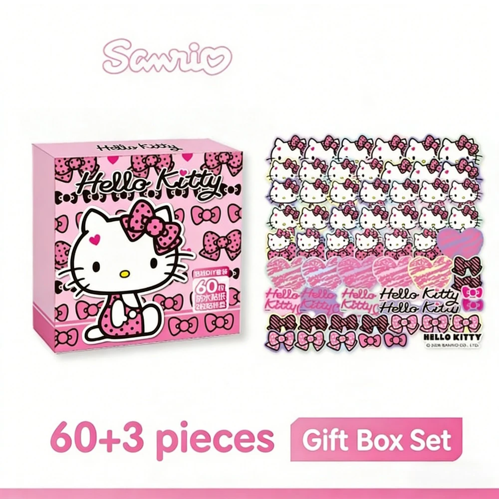 

Оригинальные водонепроницаемые наклейки Sanrio Hello Kitty, 60 шт., подарочная коробка, наклейки с персонажами Cinnamoroll, My Melody, Kuromi, мультяшные наклейки для студентов, подарки