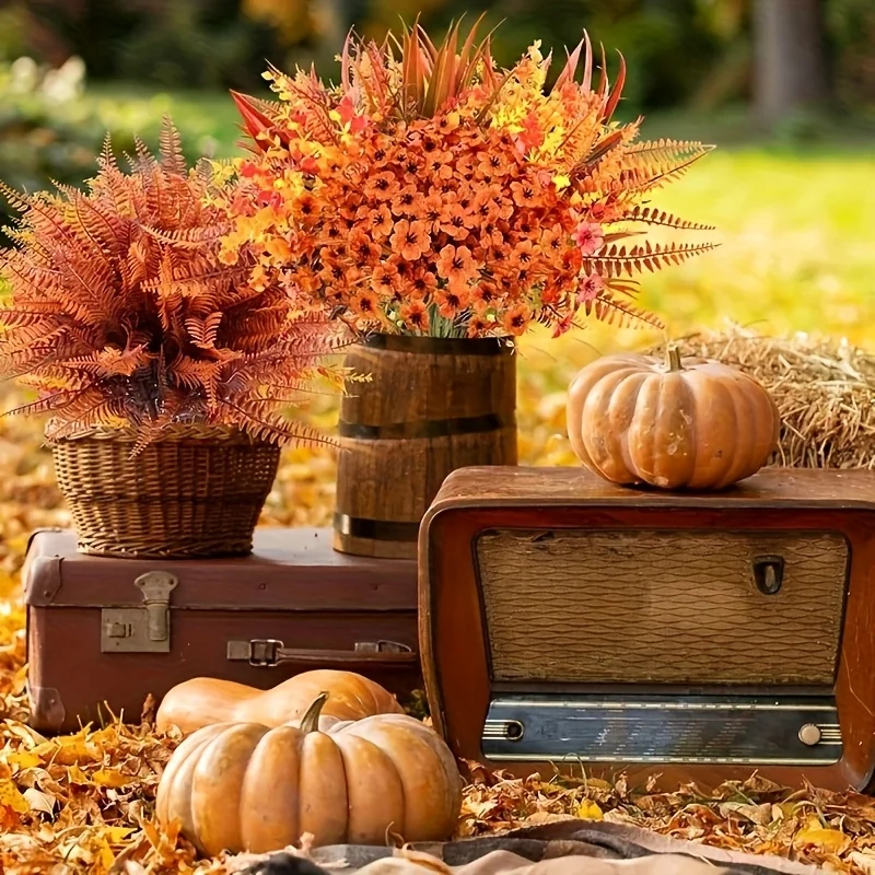 20 قطعة من زهور الخريف الاصطناعية المقاومة للأشعة فوق البنفسجية للاستخدام الخارجي/الداخلي - ديكورات الخريف منخفضة الصيانة، ديكورات الخريف للمنزل