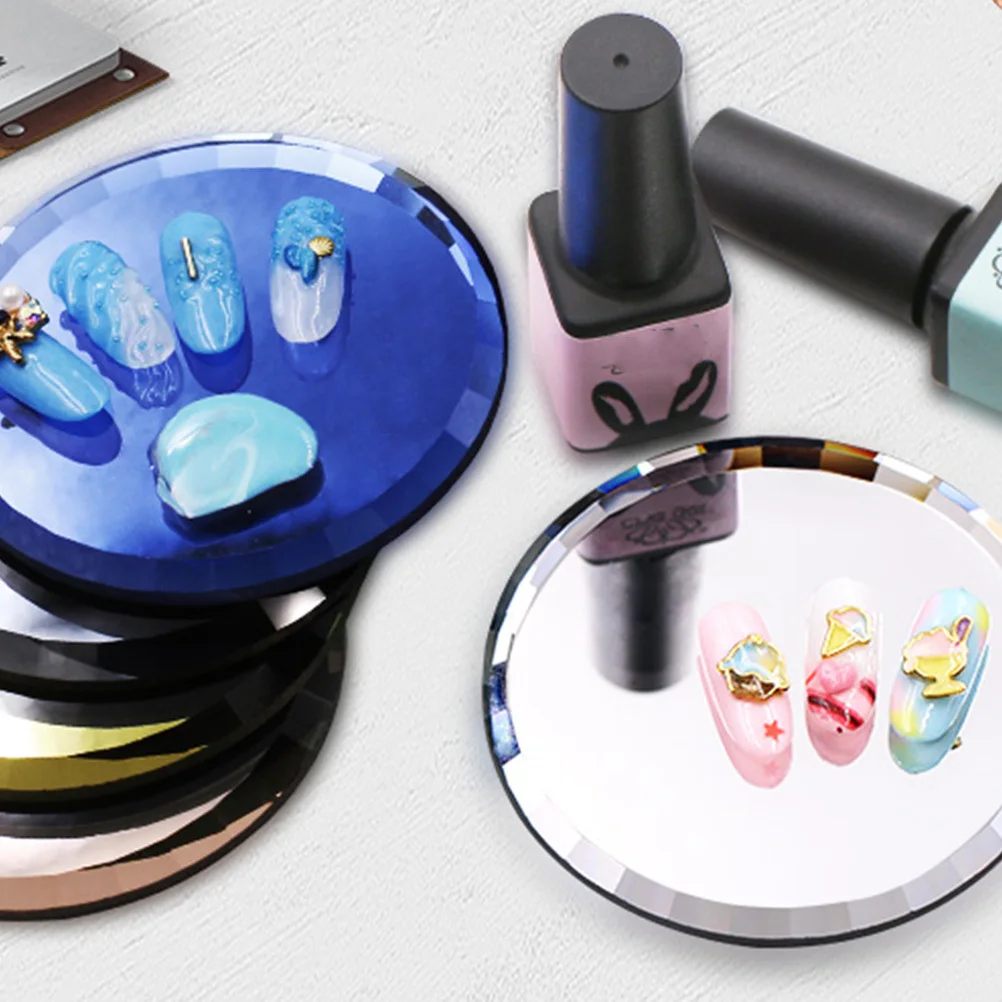 

1Set Nail Art Palette Mirror Round Display Tray 5 Colors Blue Yellow Black White Mixing Tray Manicure Makeup