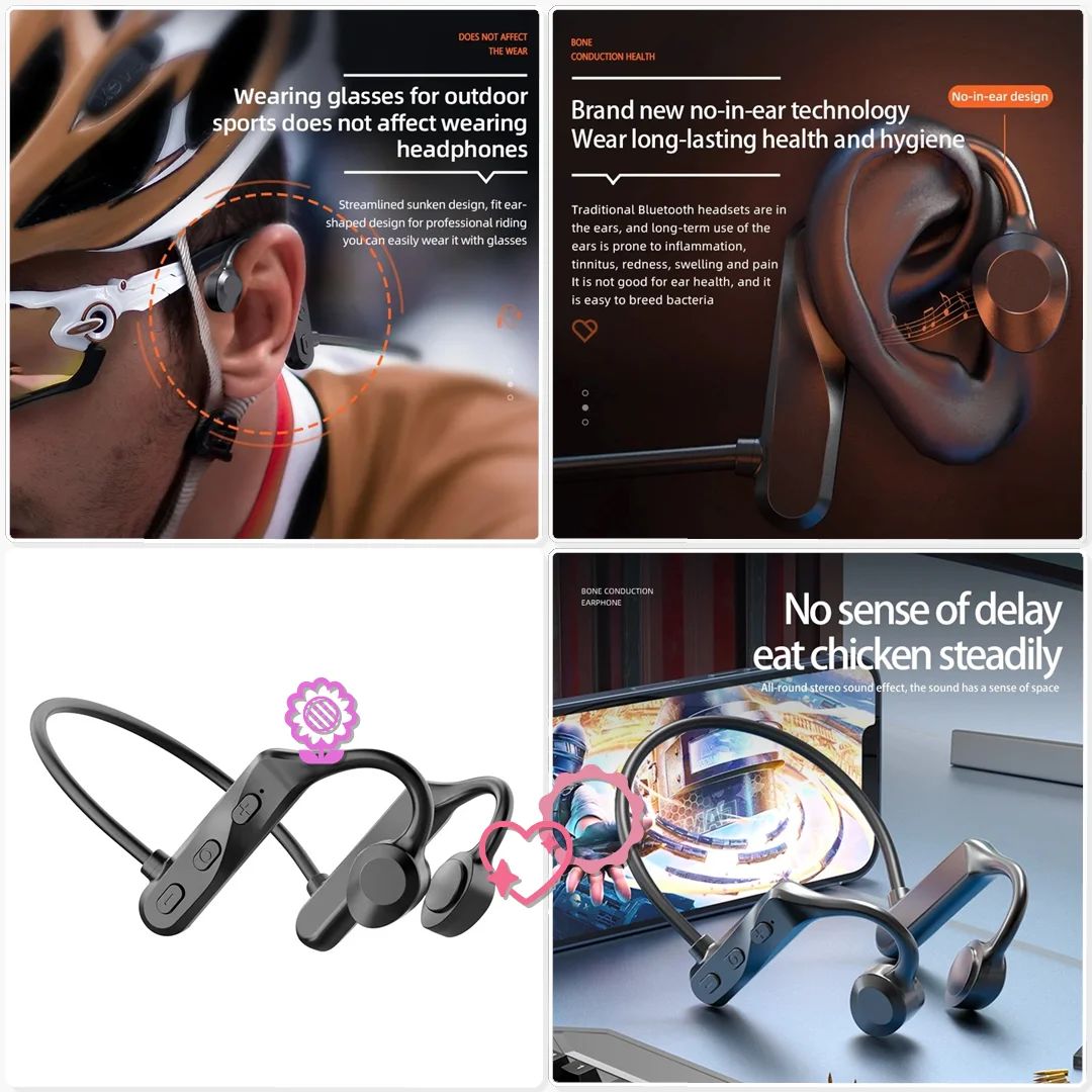 Bluetooth 5.3 Bone Conduction Wireless Neckband HiFi Stereo Magnetic Headset Outdoor Running Cycling