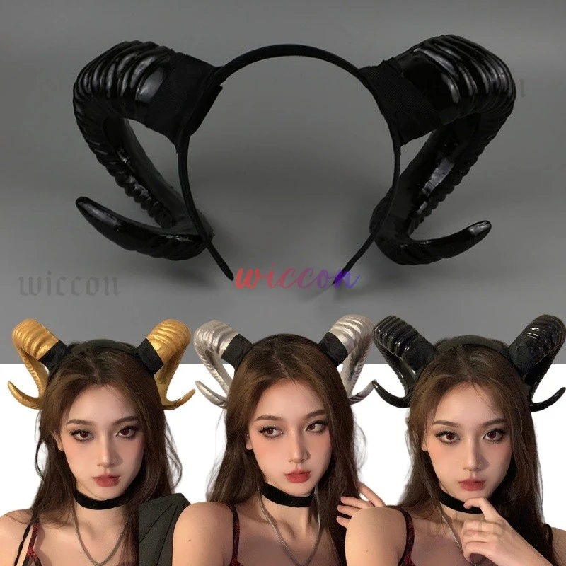 

CosplayBlack Gold Demon Horn Headdress Cosplay Headwear Gothic Animal Sheep Devil Horns Headband Halloween Carnival Party Costum