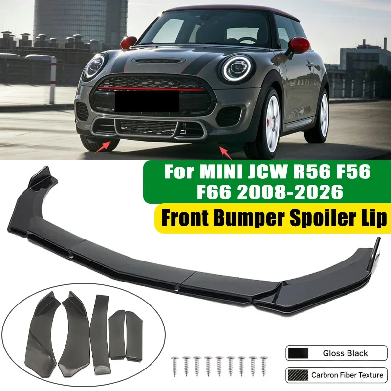 For MINI JCW R56 F56 F66 2008-2026 5Pcs ABS Car Front Bumper Lip Spoiler Splitter Body Kit Canard Tuning Accessories