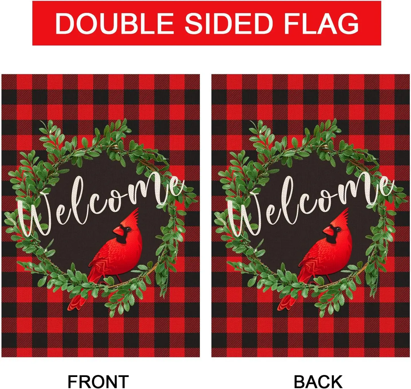 علم حديقة عيد الميلاد الكاردينال 12.5 × 18 بوصة |   إكليل زينة عيد الميلاد في الهواء الطلق، علم ترحيب للحديقة |   بافالو تحقق من Pla FFI