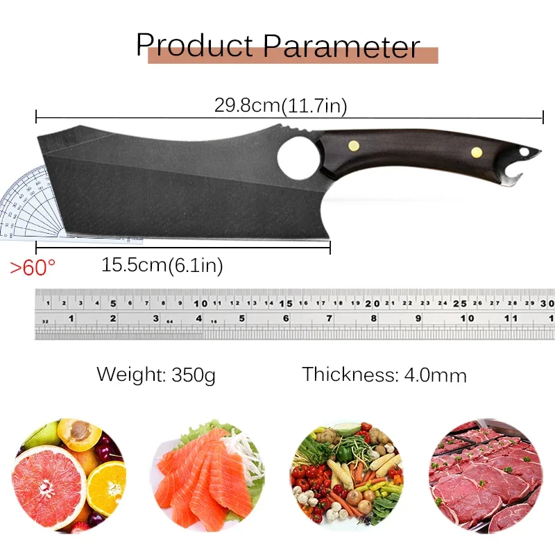 Forged Kitchen Cleaver Chef Knife 5Cr15Mov Stainless Steel Meat Vegetables Slice Chop Bone Professional Butcher Knife with Cover