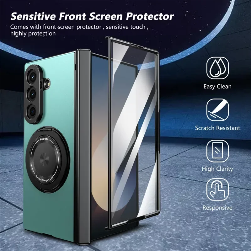 

Роскошный высококачественный чехол-подставка с магнитной рамкой для Samsung Galaxy Z Fold 7, 6, 5, 4, встроенный стеклянный экран с защитой от падения