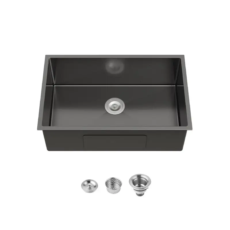 

30"x19" Black Stainless Steel Undermount Single Bowl Kitchen Sink with US Standard Drain and Hook