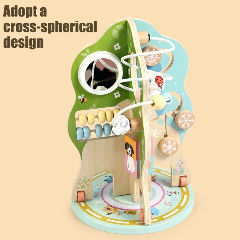 Wooden Rotating Activity Puzzle Tree Toy For Kids Early Learning And Education Toddler Fine Motor Skill Training A2UB