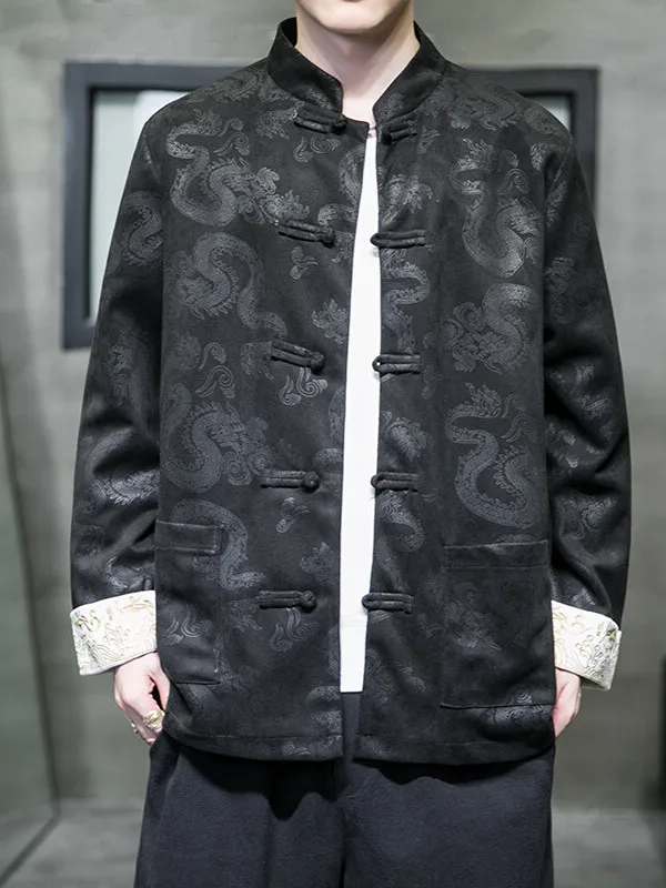 

Мужская свободная посадка с цветочной вышивкой из кожи оленя, бархатный дизайн, на пуговицах, мужской воротник, ретро, осенне-зимняя верхняя одежда