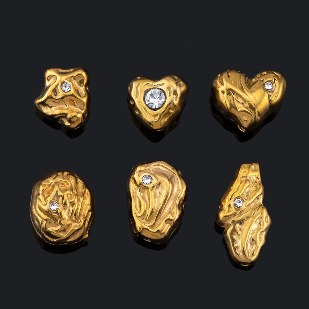 2 stücke Edelstahl Vintage Unregelmäßige Gold Farbe Zirkon Herz Spacer Perlen DIY Halsketten Armband Schmuck Machen Zubehör