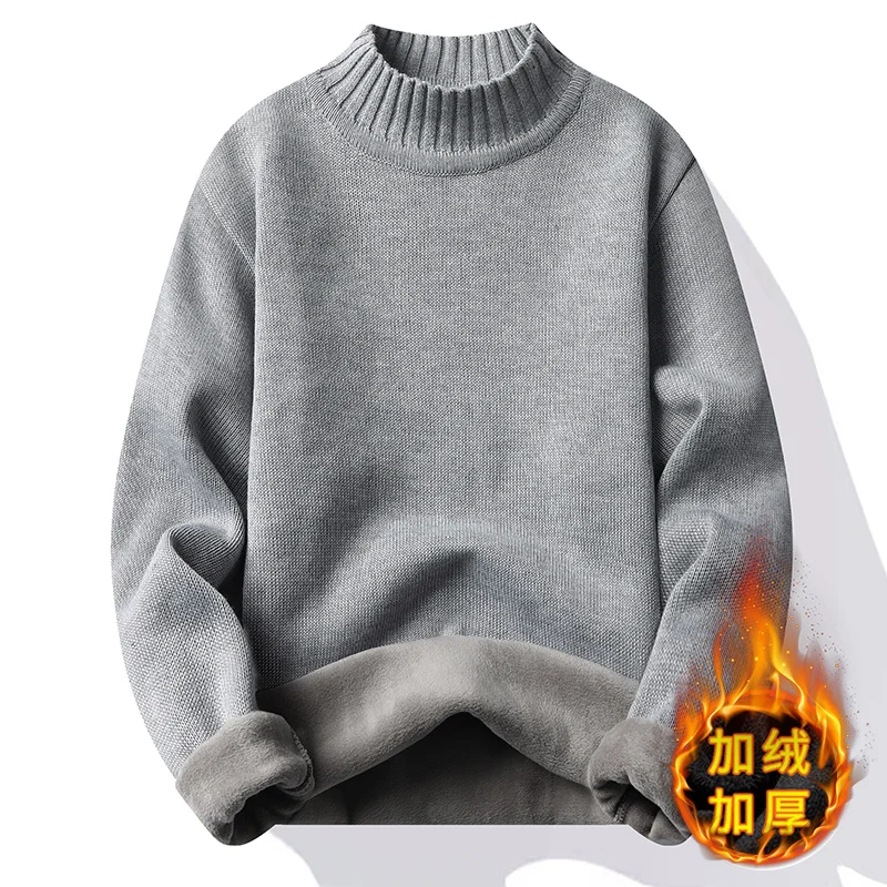 Men\'s Winter Fleece Pullover Knit Sweater Wool Plus Velvet Clothing Thick Warm O-neck Jumpers Fashion Y2K Knitwear