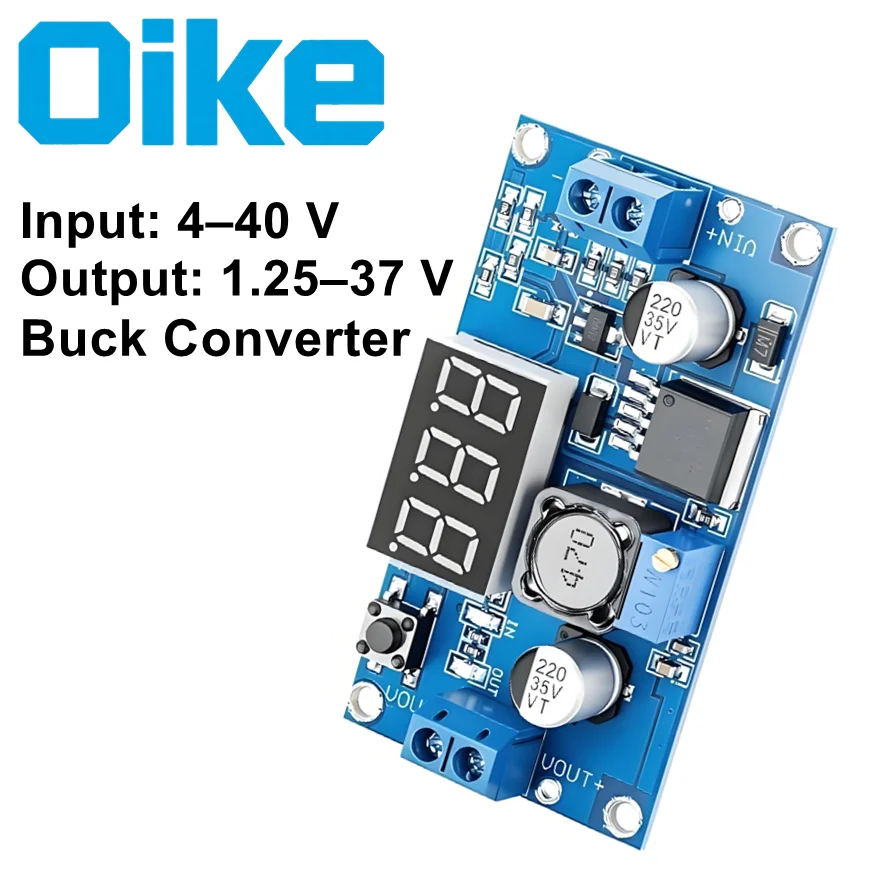 Oike DC-DC Buck Converter LM2596 Step-down Regulator LED Display Input: 4–40V Output: 1.25–37V with Over-current Protection