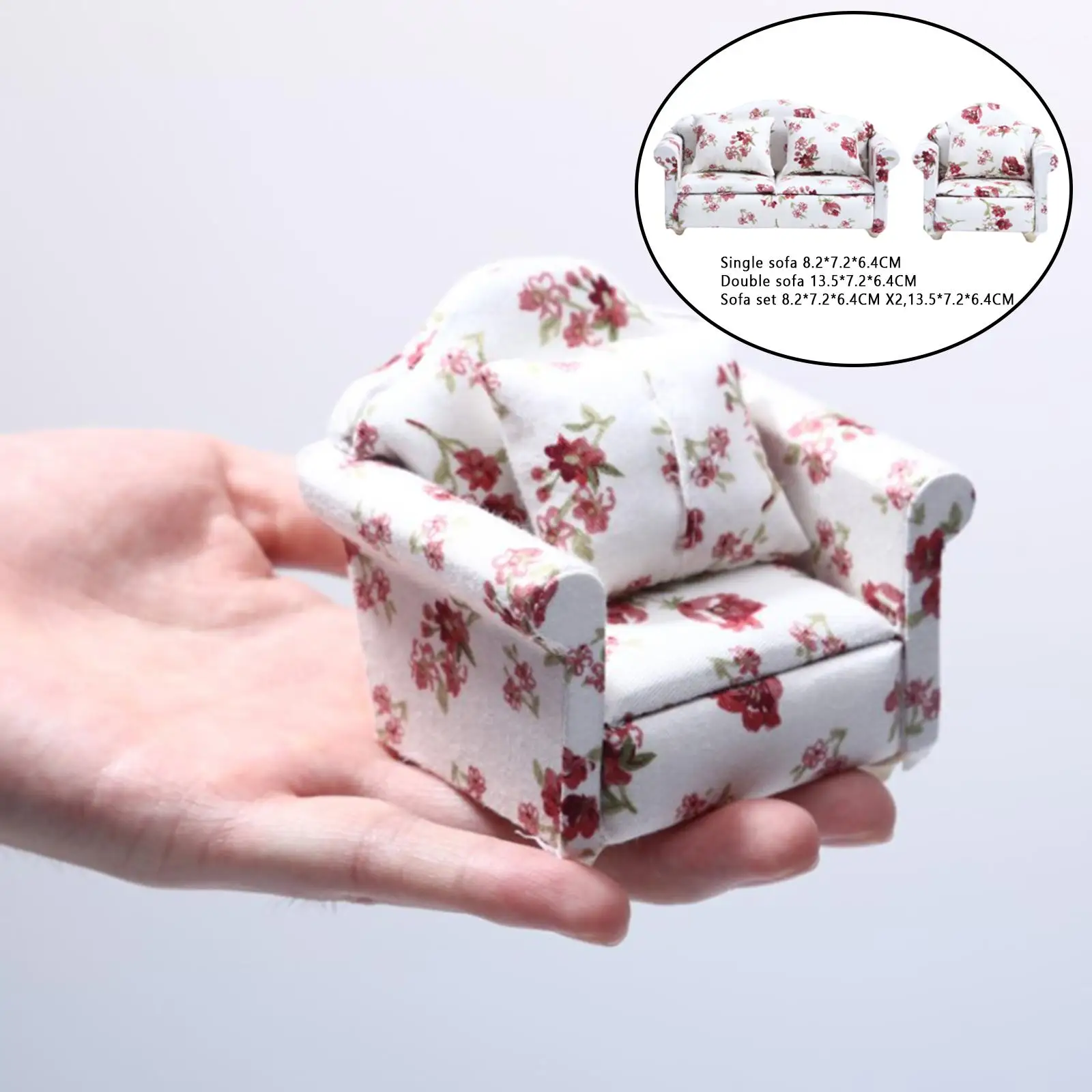 ドールハウスソファ: 12 スケール木製ドールハウスミニチュア家具ソファ枕付き