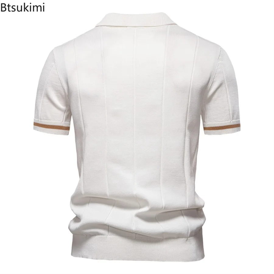 2026 Men's Solid Color Sport Zipper Polo Shirts Business Social Knitted Short Sleeve Laple Shirts for Men Summer Casual T-shirts