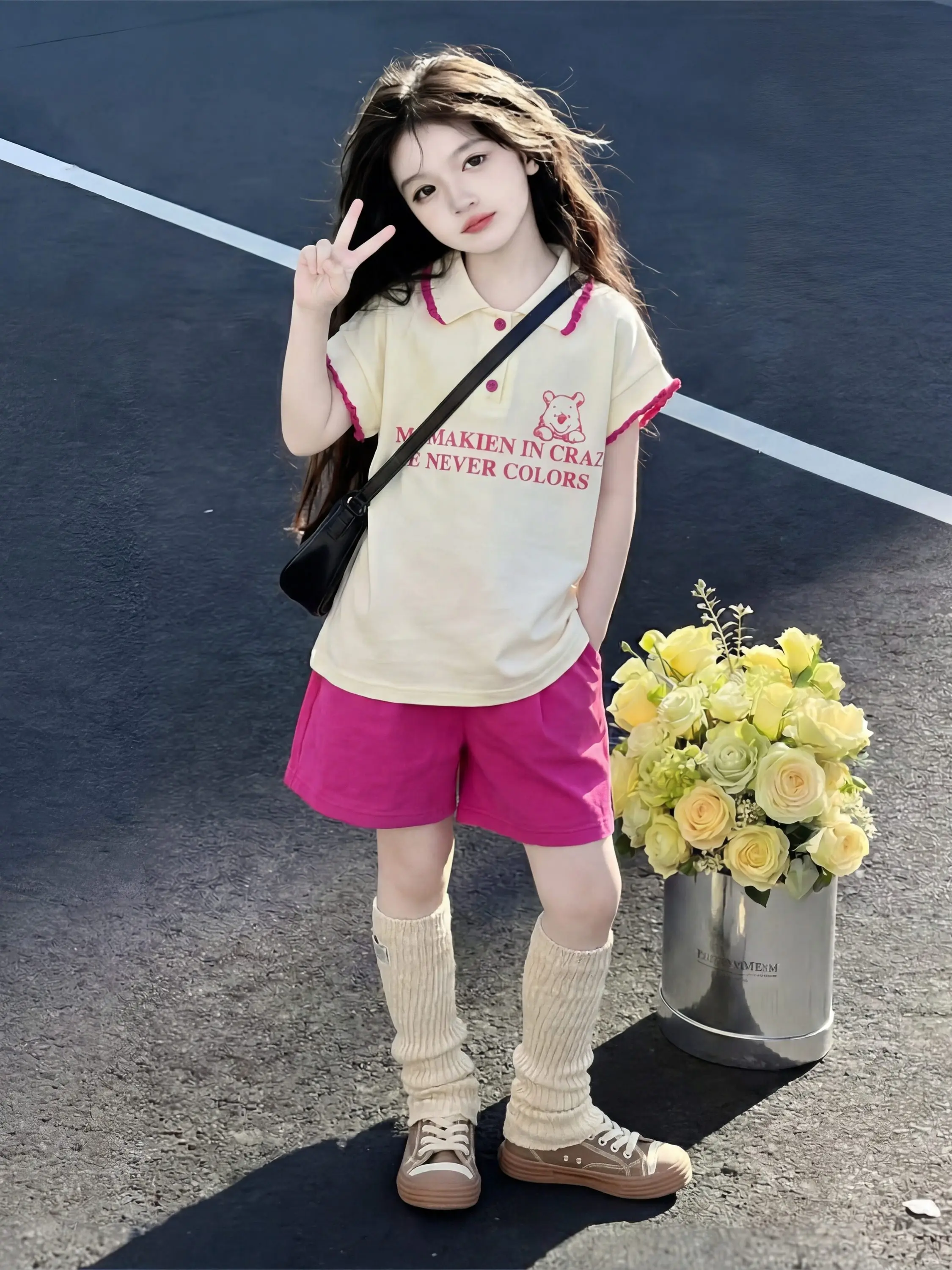 girls-summer-outfit-short-sleeve-shirt-and-shorts-set-cute-bear-pattern-lightweight-casual-wear-for-kids-aged-2-16