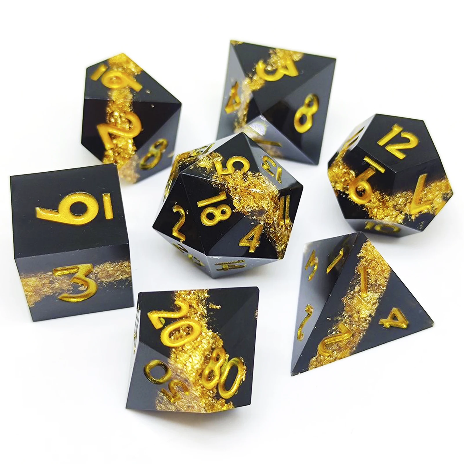 مجموعة نرد من الراتينج الأسود مكونة من سبعة طبقات مع نرد ألعاب لوح الخيال متعدد الأوجه مناسبة لألعاب فريق الجري DND TRPG #3