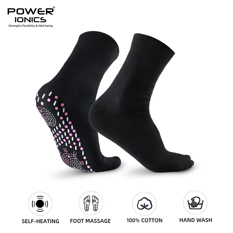 Power Ionics 1pair Anions Far Infrared Rays Self-heat 100% Cotton Socks Foot Massage Improve Body Blood Circulation