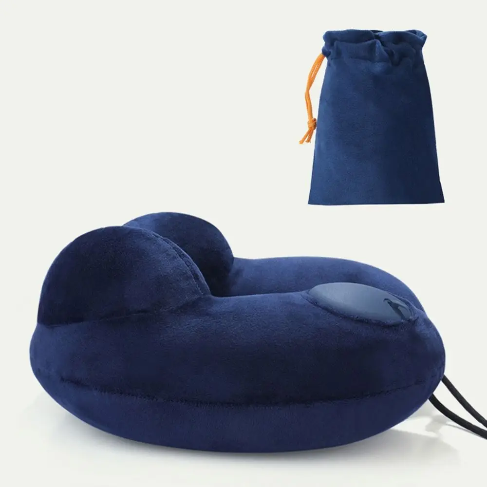 U-Shaped Inflatable Travel Pillow Soft Foldable Press To Inflate Pillow Save Space Portable Neck Support Cushion Airplane