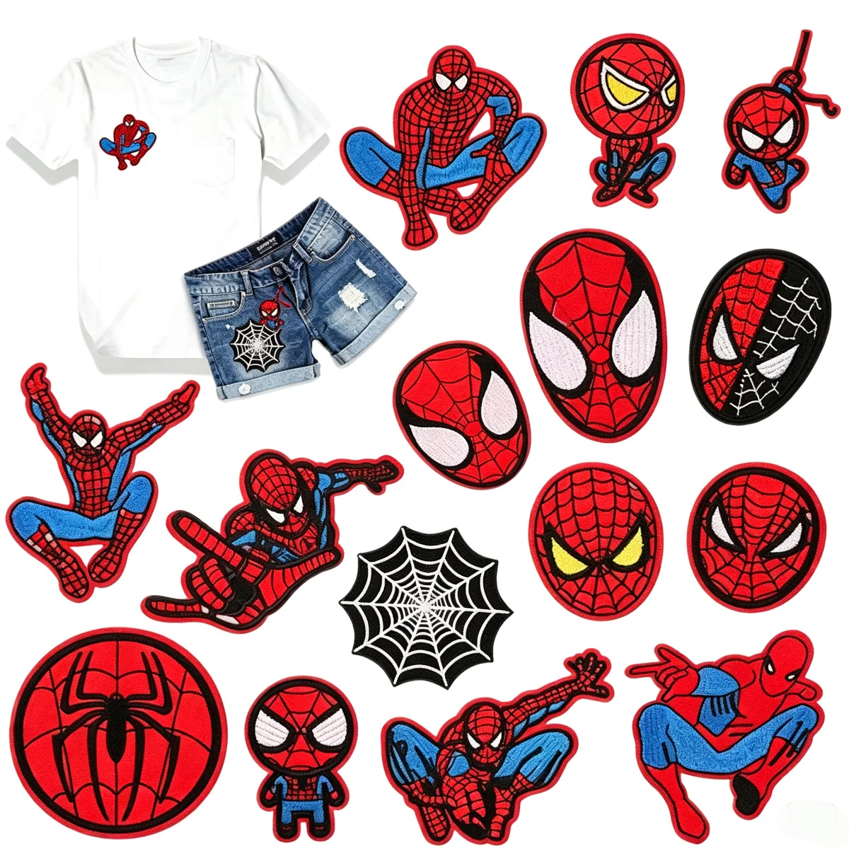 15Pcs Mesuca Little Spider Supes Cartoon Iron-On/Sew-On Embroidered Patches, Vibrant Mixed Colors for Clothing Repair, Halloween Christmas Thanksgiving Gifts (Novelty Applique Decorations), Diy Craft Supplies, Festive Garment Decor, Textured Appliques
