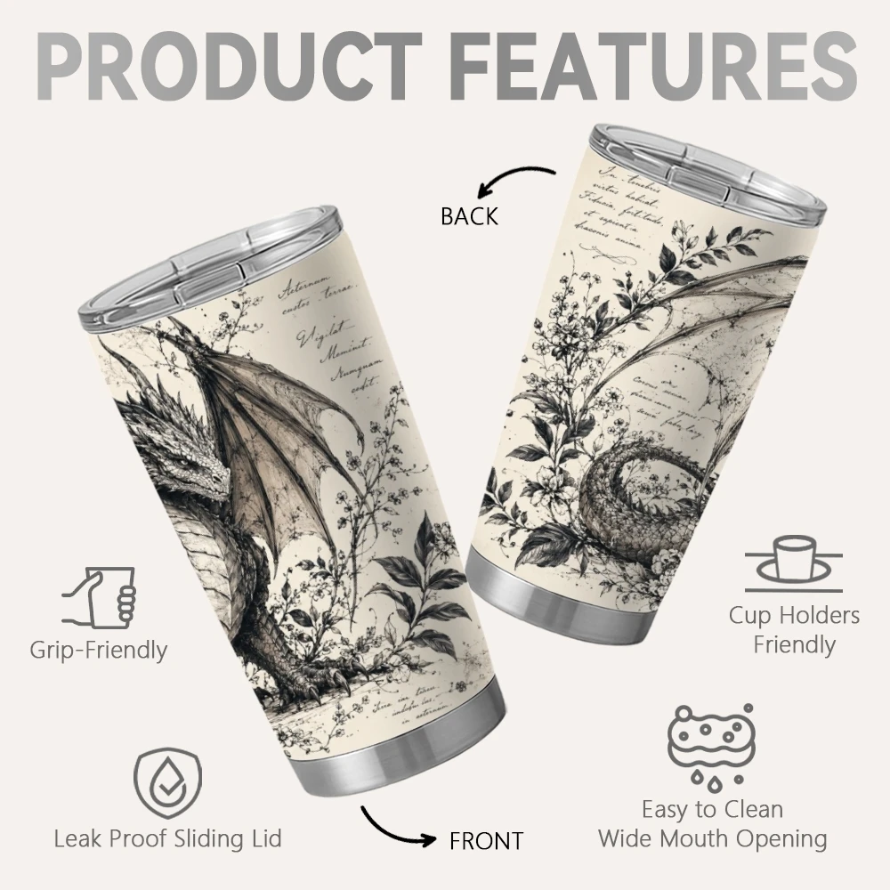 Dragon Roar Vacuum Flasks 20oz Insulated Stainless Steel Tumbler Travel Mug with Sliding Lid Coffee Cup for Office Use