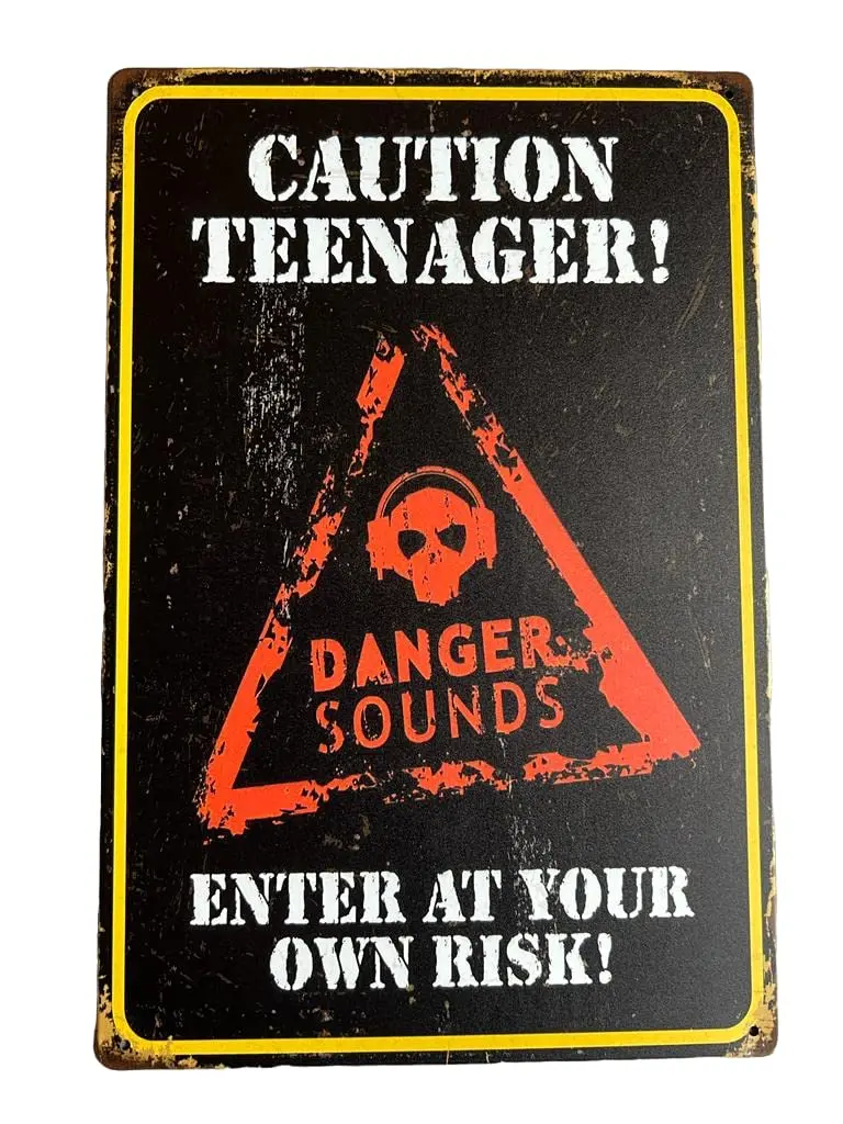 Caution Teenager! Enter At Your Own Risk Metal Tin Sign Home Wall Garage Décor 12x9