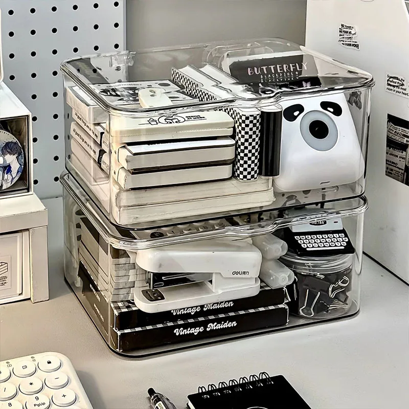 Acrylic Clear Storage Organizer Box - Clamshell Design for Home, Office Essentials with Multi-Purpose Stationery Organizers