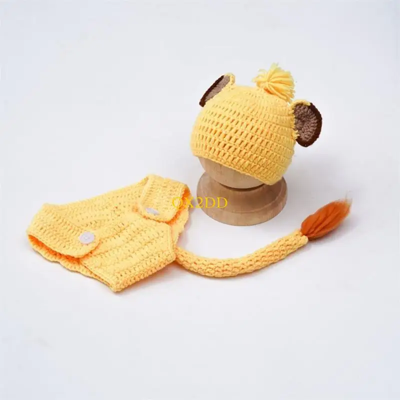 

QX2D подарок для душа для новорожденных, одежда для фотосъемки, головной убор, костюм льва, набор для позирования для малышей