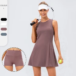 Tennis kleid Frauen mit separaten Shorts ärmellose Golfsport röcke mit Taschen Training Laufen Fitness weibliches Badminton