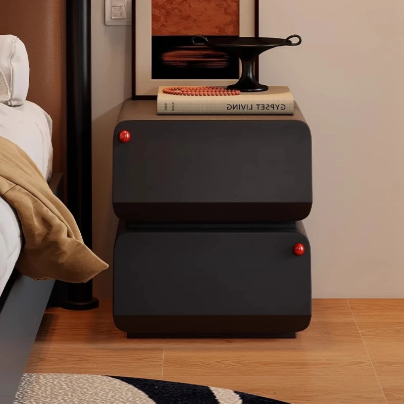 

Unique Irregular-Shaped Vintage Nightstand Black Pine Wood Storage Cabinet with Silent Ball-Bearing Drawers Eco-Friendly Finish
