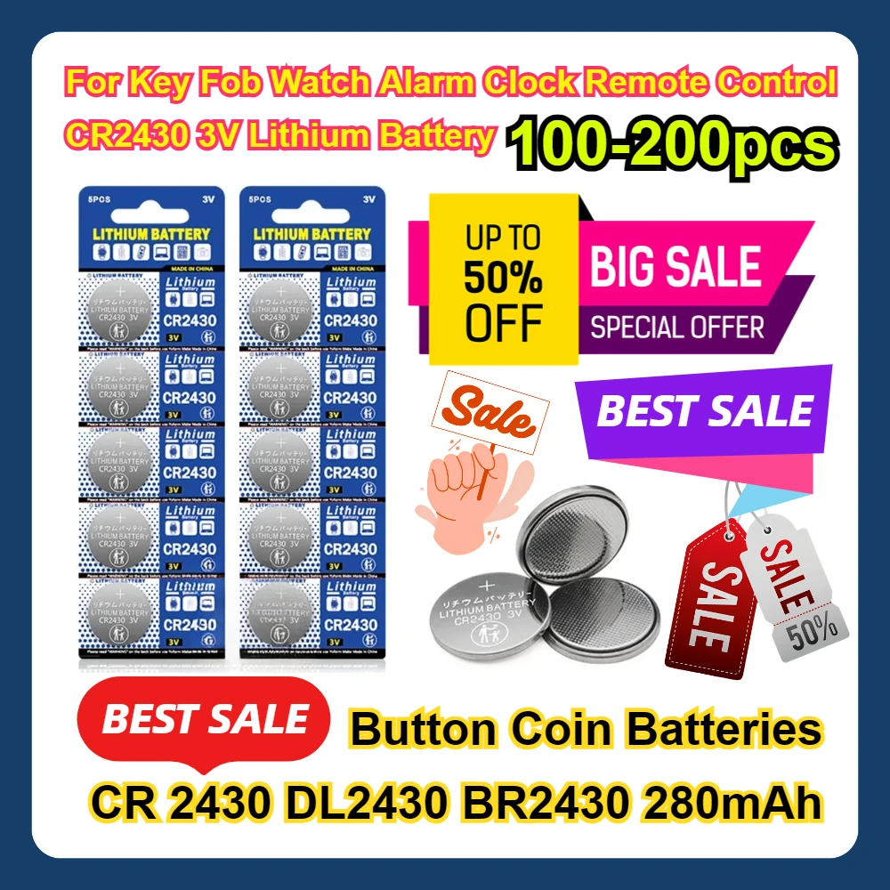 

For Key Fob Watch Alarm Clock Remote Control CR2430 3V Lithium Battery CR 2430 DL2430 BR2430 280mAh Button Coin Batteries